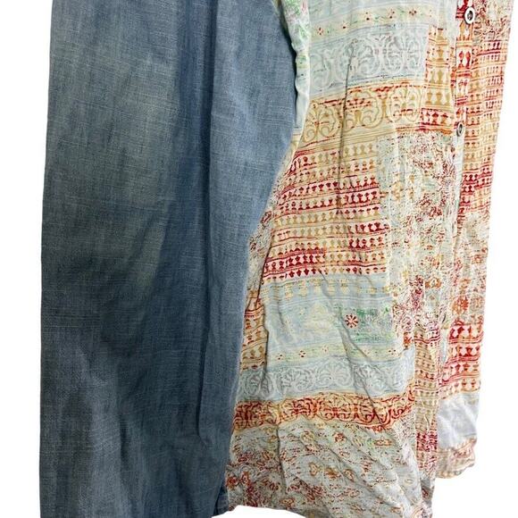Chicos Womens Chambray Button Up Mixed Media Crochet Lace Shirt Top Blouse 2 / L - Picture 3 of 16